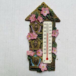 Wall Hanging Resin Thermometer Outdoor Indoor Floral Birds Houses Garden